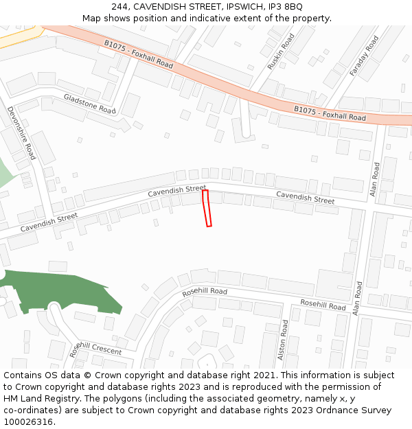 244, CAVENDISH STREET, IPSWICH, IP3 8BQ: Location map and indicative extent of plot
