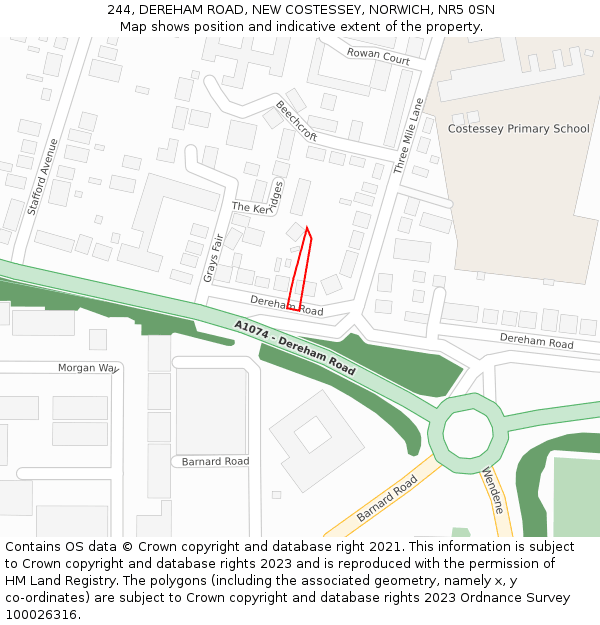 244, DEREHAM ROAD, NEW COSTESSEY, NORWICH, NR5 0SN: Location map and indicative extent of plot