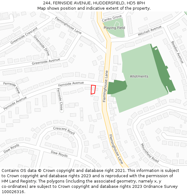 244, FERNSIDE AVENUE, HUDDERSFIELD, HD5 8PH: Location map and indicative extent of plot