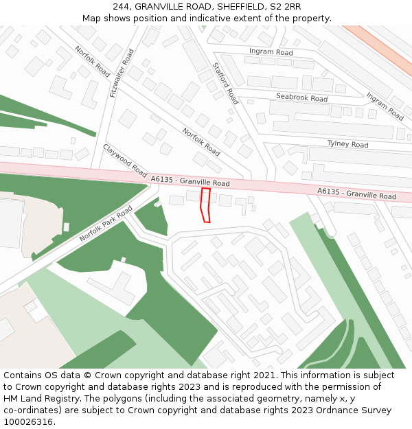 244, GRANVILLE ROAD, SHEFFIELD, S2 2RR: Location map and indicative extent of plot