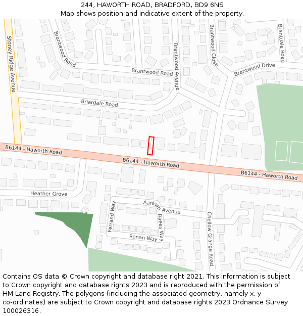 244, HAWORTH ROAD, BRADFORD, BD9 6NS: Location map and indicative extent of plot