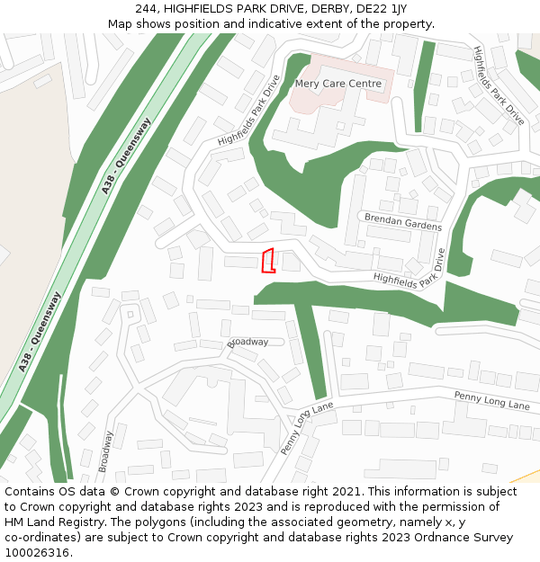 244, HIGHFIELDS PARK DRIVE, DERBY, DE22 1JY: Location map and indicative extent of plot