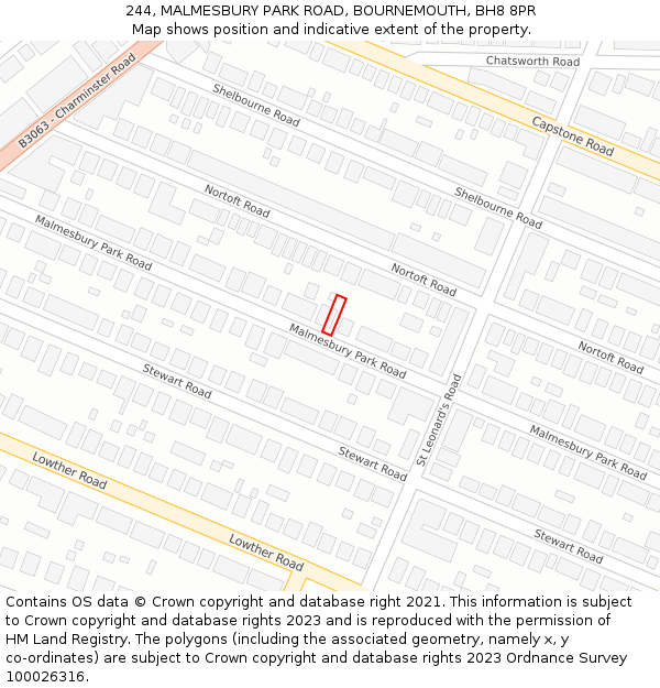 244, MALMESBURY PARK ROAD, BOURNEMOUTH, BH8 8PR: Location map and indicative extent of plot