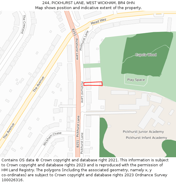 244, PICKHURST LANE, WEST WICKHAM, BR4 0HN: Location map and indicative extent of plot