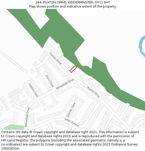 244, PUXTON DRIVE, KIDDERMINSTER, DY11 5HT: Location map and indicative extent of plot