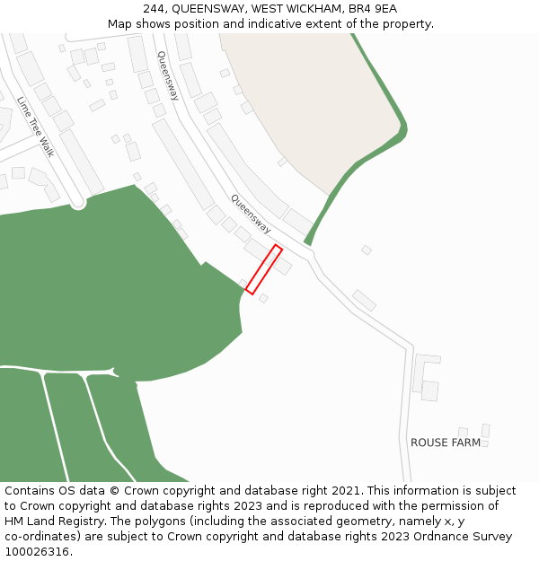 244, QUEENSWAY, WEST WICKHAM, BR4 9EA: Location map and indicative extent of plot
