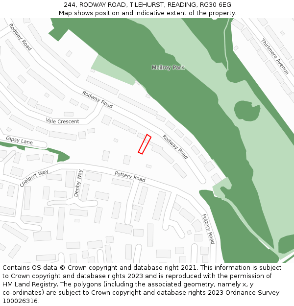 244, RODWAY ROAD, TILEHURST, READING, RG30 6EG: Location map and indicative extent of plot