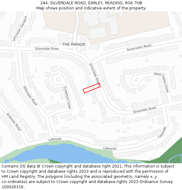 244, SILVERDALE ROAD, EARLEY, READING, RG6 7NB: Location map and indicative extent of plot