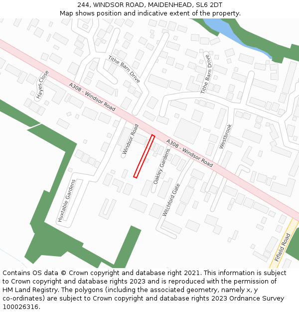 244, WINDSOR ROAD, MAIDENHEAD, SL6 2DT: Location map and indicative extent of plot