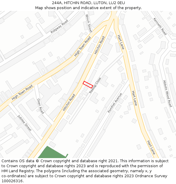 244A, HITCHIN ROAD, LUTON, LU2 0EU: Location map and indicative extent of plot
