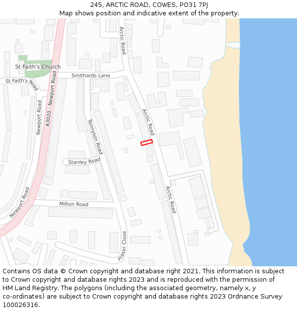 245, ARCTIC ROAD, COWES, PO31 7PJ: Location map and indicative extent of plot