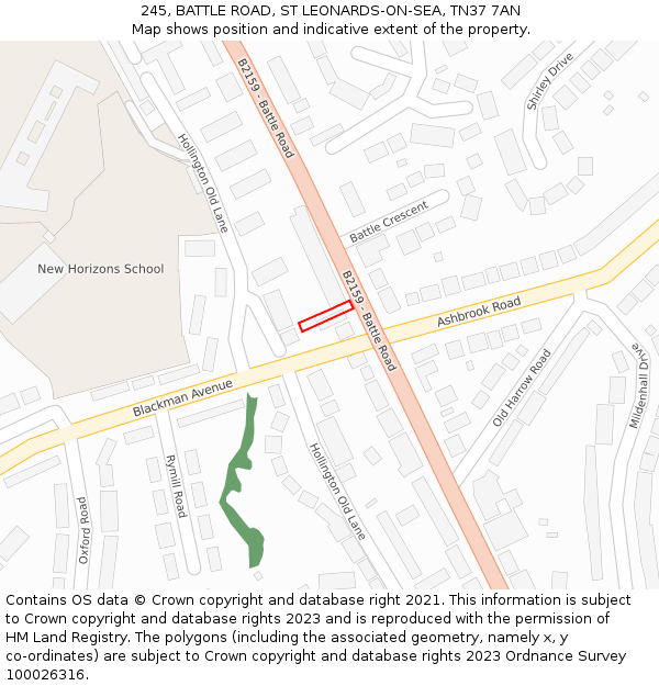 245, BATTLE ROAD, ST LEONARDS-ON-SEA, TN37 7AN: Location map and indicative extent of plot