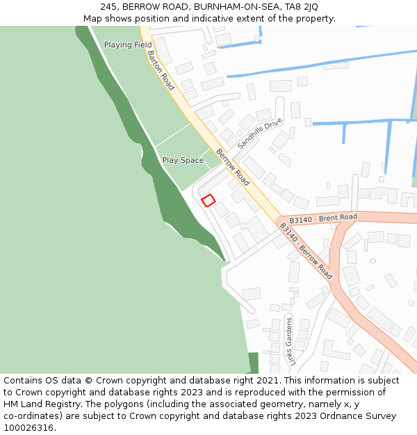 245, BERROW ROAD, BURNHAM-ON-SEA, TA8 2JQ: Location map and indicative extent of plot