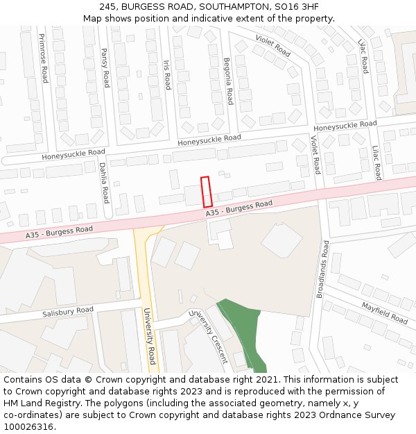 245, BURGESS ROAD, SOUTHAMPTON, SO16 3HF: Location map and indicative extent of plot