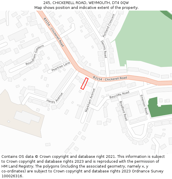 245, CHICKERELL ROAD, WEYMOUTH, DT4 0QW: Location map and indicative extent of plot