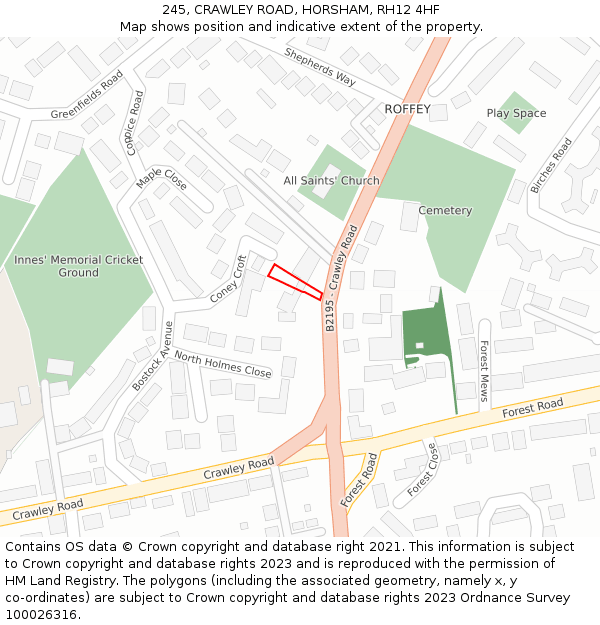 245, CRAWLEY ROAD, HORSHAM, RH12 4HF: Location map and indicative extent of plot