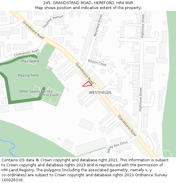 245, GRANDSTAND ROAD, HEREFORD, HR4 9NR: Location map and indicative extent of plot