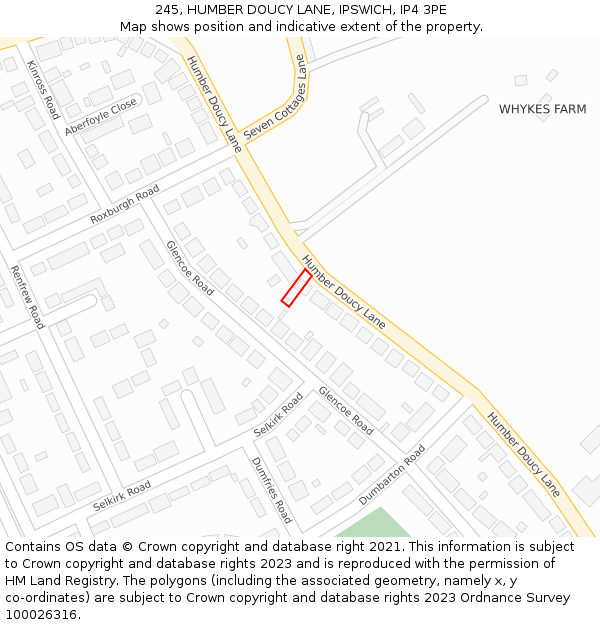 245, HUMBER DOUCY LANE, IPSWICH, IP4 3PE: Location map and indicative extent of plot