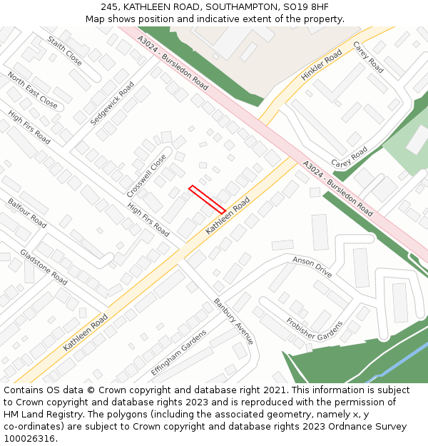 245, KATHLEEN ROAD, SOUTHAMPTON, SO19 8HF: Location map and indicative extent of plot
