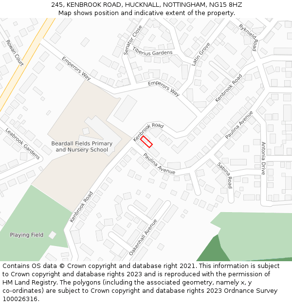 245, KENBROOK ROAD, HUCKNALL, NOTTINGHAM, NG15 8HZ: Location map and indicative extent of plot
