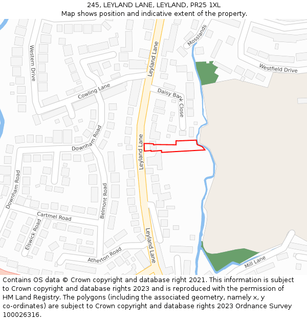 245, LEYLAND LANE, LEYLAND, PR25 1XL: Location map and indicative extent of plot