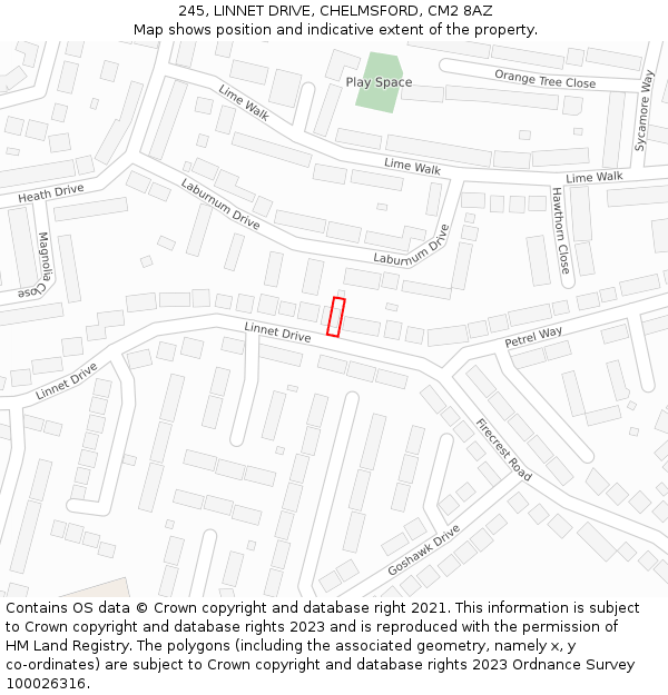 245, LINNET DRIVE, CHELMSFORD, CM2 8AZ: Location map and indicative extent of plot
