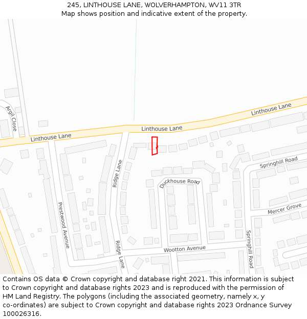 245, LINTHOUSE LANE, WOLVERHAMPTON, WV11 3TR: Location map and indicative extent of plot