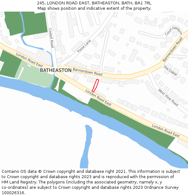 245, LONDON ROAD EAST, BATHEASTON, BATH, BA1 7RL: Location map and indicative extent of plot