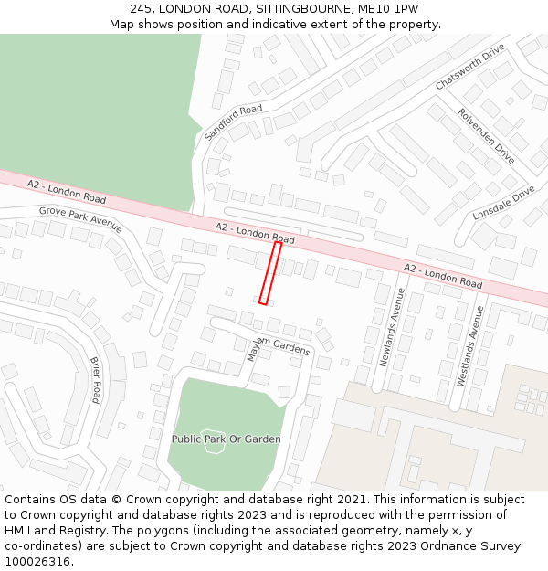 245, LONDON ROAD, SITTINGBOURNE, ME10 1PW: Location map and indicative extent of plot