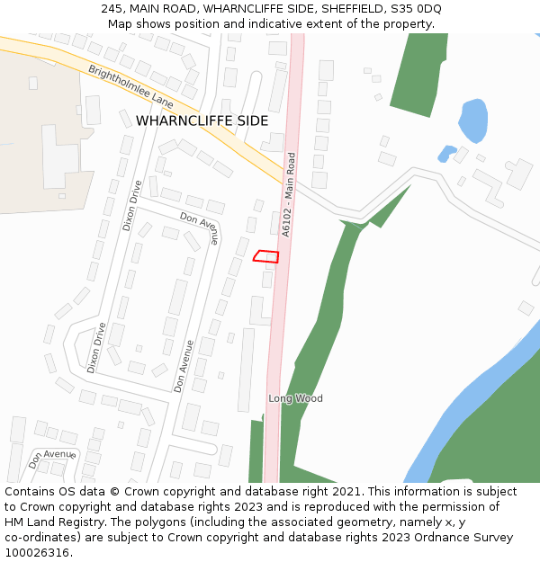 245, MAIN ROAD, WHARNCLIFFE SIDE, SHEFFIELD, S35 0DQ: Location map and indicative extent of plot