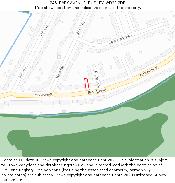 245, PARK AVENUE, BUSHEY, WD23 2DR: Location map and indicative extent of plot