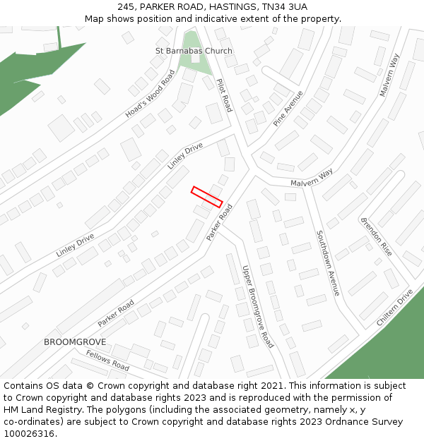 245, PARKER ROAD, HASTINGS, TN34 3UA: Location map and indicative extent of plot