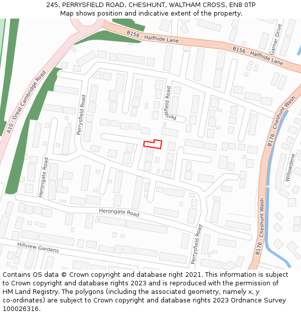 245, PERRYSFIELD ROAD, CHESHUNT, WALTHAM CROSS, EN8 0TP: Location map and indicative extent of plot
