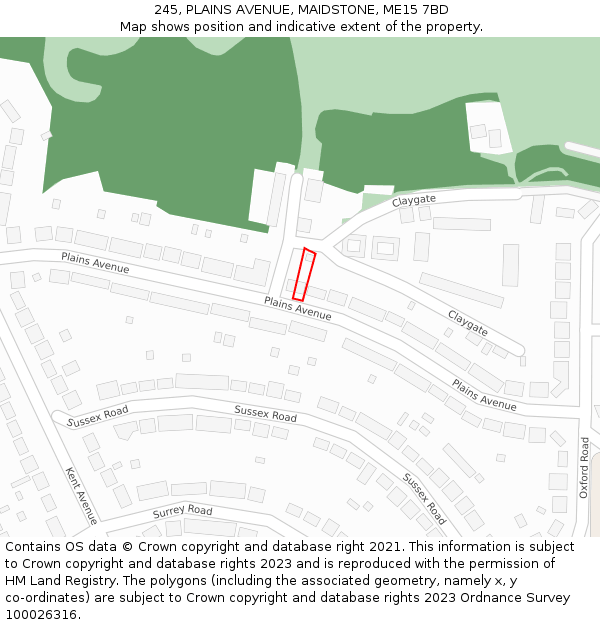 245, PLAINS AVENUE, MAIDSTONE, ME15 7BD: Location map and indicative extent of plot