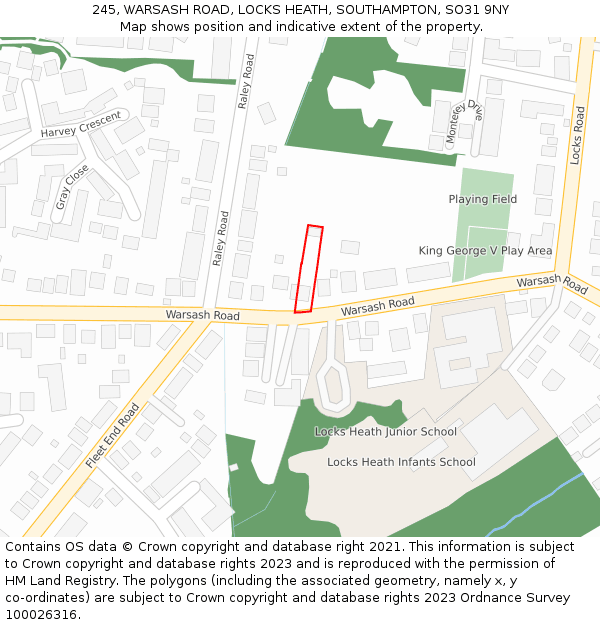 245, WARSASH ROAD, LOCKS HEATH, SOUTHAMPTON, SO31 9NY: Location map and indicative extent of plot