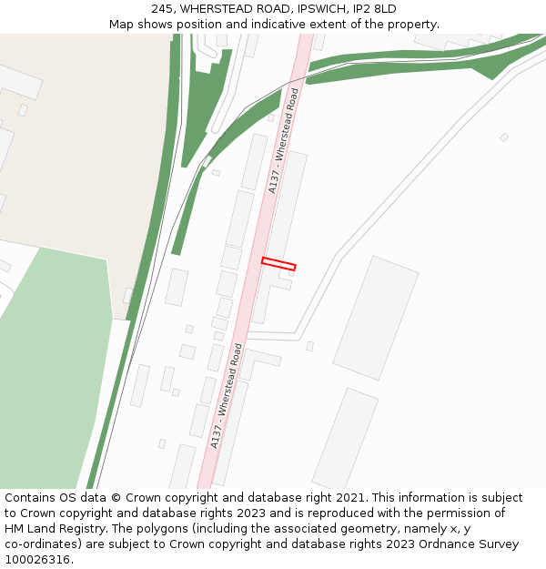 245, WHERSTEAD ROAD, IPSWICH, IP2 8LD: Location map and indicative extent of plot