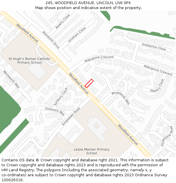 245, WOODFIELD AVENUE, LINCOLN, LN6 0PX: Location map and indicative extent of plot
