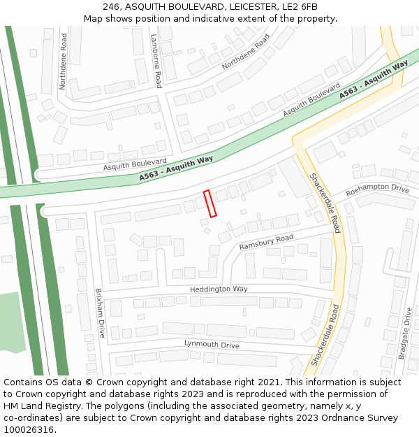 246, ASQUITH BOULEVARD, LEICESTER, LE2 6FB: Location map and indicative extent of plot