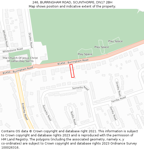 246, BURRINGHAM ROAD, SCUNTHORPE, DN17 2BH: Location map and indicative extent of plot