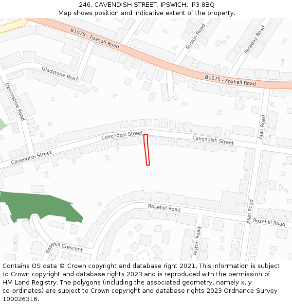 246, CAVENDISH STREET, IPSWICH, IP3 8BQ: Location map and indicative extent of plot