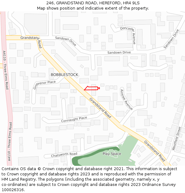 246, GRANDSTAND ROAD, HEREFORD, HR4 9LS: Location map and indicative extent of plot