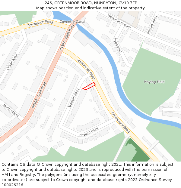246, GREENMOOR ROAD, NUNEATON, CV10 7EP: Location map and indicative extent of plot