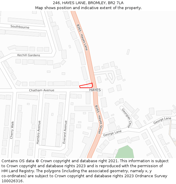 246, HAYES LANE, BROMLEY, BR2 7LA: Location map and indicative extent of plot