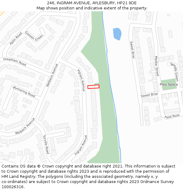 246, INGRAM AVENUE, AYLESBURY, HP21 9DE: Location map and indicative extent of plot