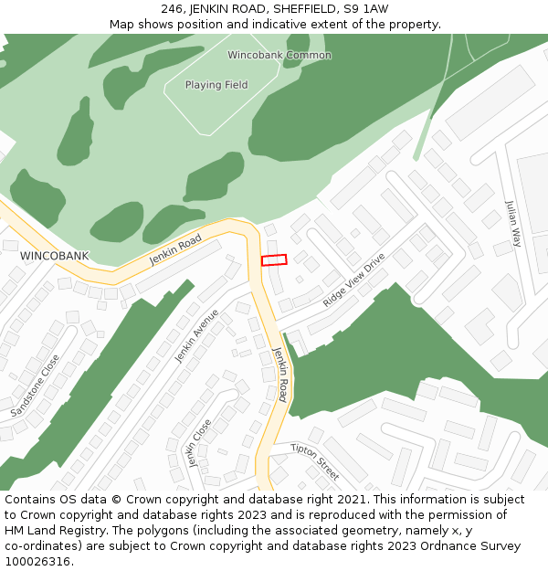246, JENKIN ROAD, SHEFFIELD, S9 1AW: Location map and indicative extent of plot