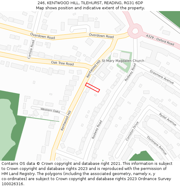246, KENTWOOD HILL, TILEHURST, READING, RG31 6DP: Location map and indicative extent of plot