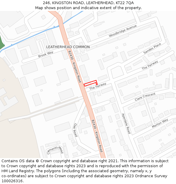 246, KINGSTON ROAD, LEATHERHEAD, KT22 7QA: Location map and indicative extent of plot