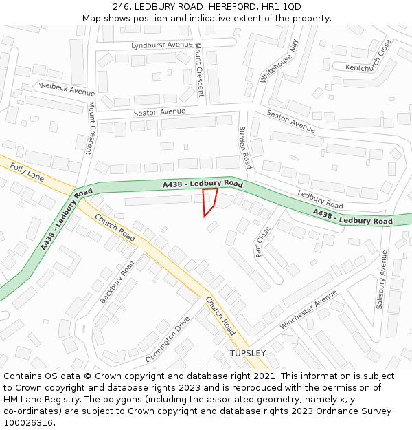 246, LEDBURY ROAD, HEREFORD, HR1 1QD: Location map and indicative extent of plot