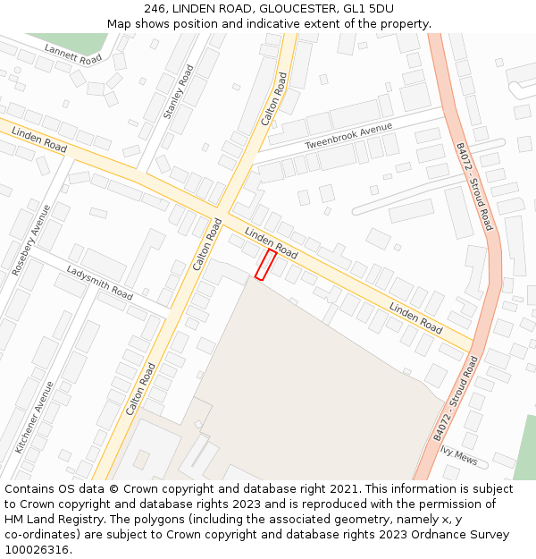 246, LINDEN ROAD, GLOUCESTER, GL1 5DU: Location map and indicative extent of plot