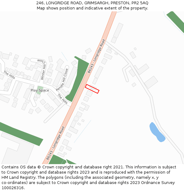246, LONGRIDGE ROAD, GRIMSARGH, PRESTON, PR2 5AQ: Location map and indicative extent of plot
